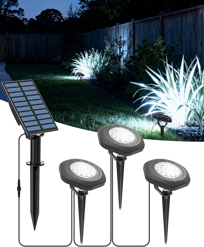 CORESLUX Solar Spot Lights Outdoor Waterproof IP68, 3-in-1 LED Cool Light Solar Landscape Lights, 2 Light Modes Landscape Path Lights for Outside Garden Yard Pond Pathway