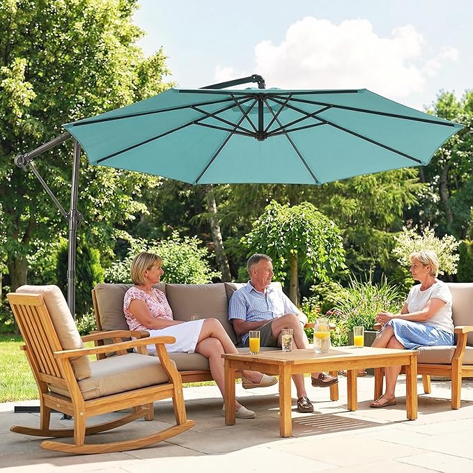 Outsunny 10 ft Offset Patio Umbrella with Cover, Round Hanging Cantilever Umbrella with 6-Position 360° Rotation, Crank Handle, Tilt, Cross Base, Heavy Duty Outdoor Umbrella for Garden