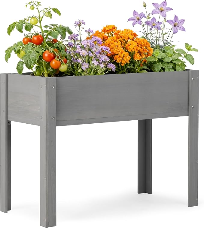 SoliWood Raised Garden Bed with Legs, 40x20x31'', Outdoor Wood Elevated Planter Box, Thick Legs, w/Liner