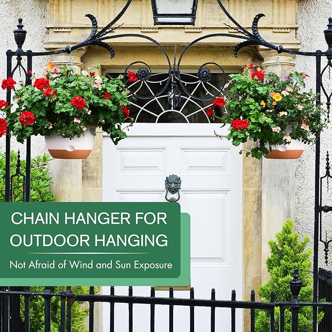 montresor Set of 2-8 Inch Hanging Planters for Indoor Plants with Self-Watering Includes Hanging Pots for Plants, Outdoor Plant Pot with Drainage, and 2 Types of Hanging Baskets Hangers (White)