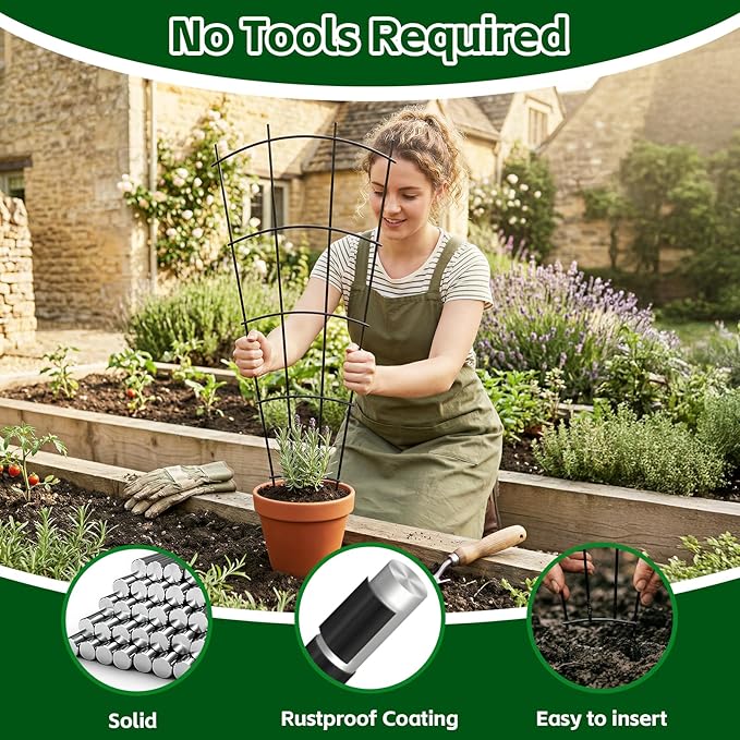 4 Pack 23'' Indoor Plant Trellis for Potted Plants Climbing, Outdoor Metal Garden Trellis Houseplants Flowers Vine Ivy,Fan Shape, Black