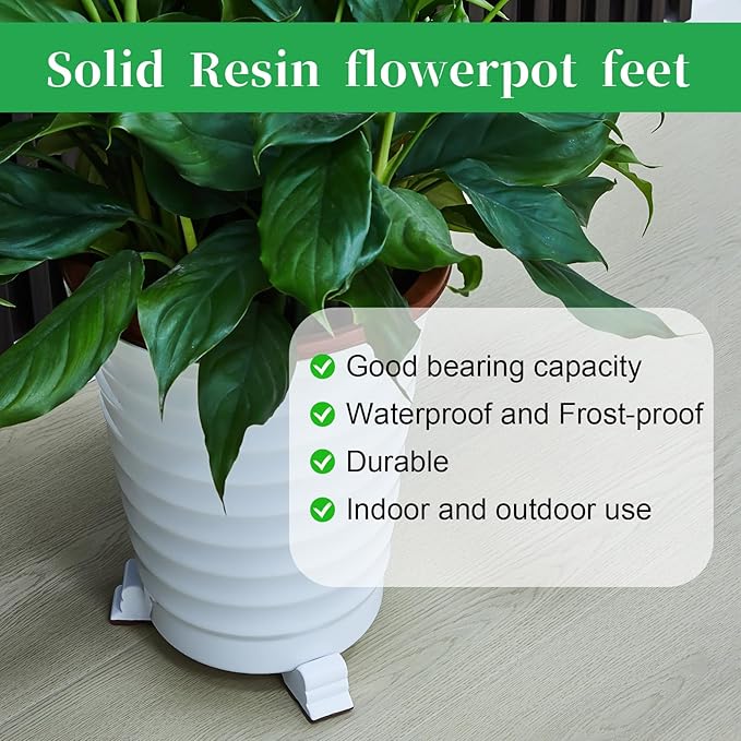 Kigeli 12 Pcs Resin Pot Feet for Outdoor Planters 3 Inch Long 1.5 Inch Tall Flower Handmade Elevator Plant Feet Frost Proof Lifter for 14-20 in Pot(White)