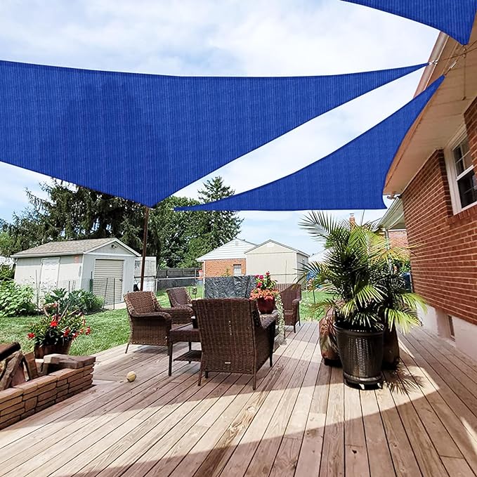 Patio Paradise 18' x 18' x 18' Sun Shade Sail Triangle Canopy Shade Cloth Fabric Sunlight Block Patio Pergola Cover HDPE Deck Awning for Outdoor Backyard Roof Shading, Blue