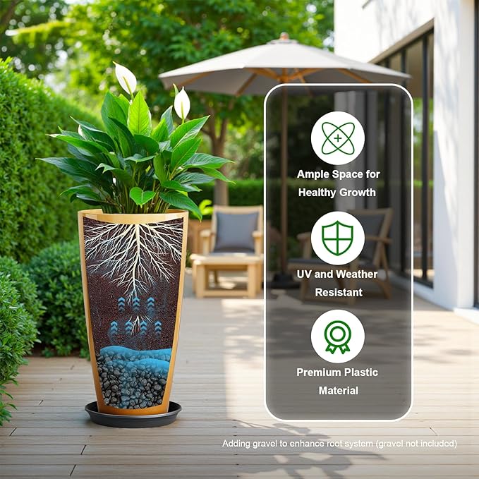 QCQHDU 21 inch Tall Planters for Outdoor & Indoor Plants, 2 Pack Sturdy Plant-Flower-Tree Pots for Front Porch Patio Deck Living Room Decor, Golden