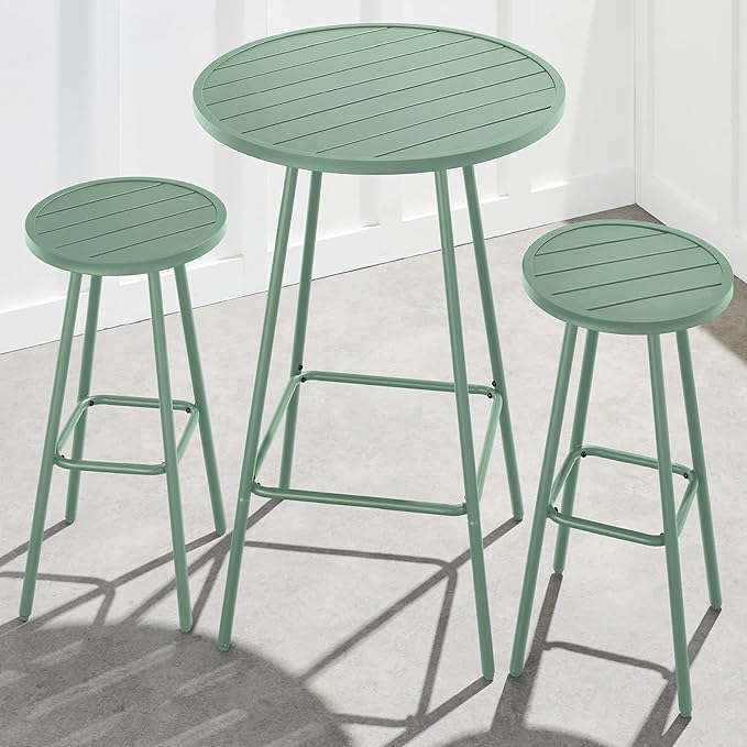 Best Choice Products 3-Piece Patio Dining Set, Bar Height, Outdoor Bistro Set, Outdoor Round Bar Table w/ 2 Bar Stools, Steel - Sage
