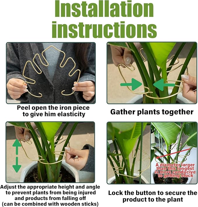 Monstera Stem Support - 5-Piece Durable Plant Support System for Monstera & Turtle Shell Plants -Premium -Quality Leaf Clamps -Easy-to-Use Indoor Garden Stabilizers for Healthy Growth