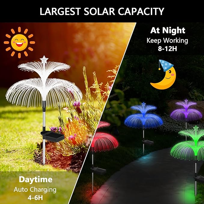 Solar Garden Lights 6 Pack New Upgraded Solar Lights Outdoor Waterproof 7 Color Changing Double Jellyfish and Star Flower Garden Decor Yard Lawn Christmas Decorations, Gifts for Women Mom