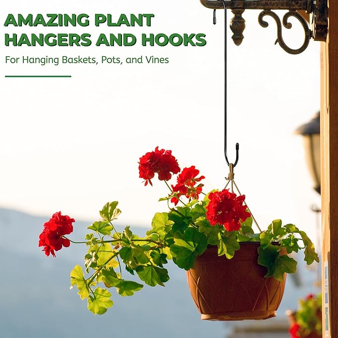 Large Garden S Hooks, 16 Inches Long Plant Hangers Outdoor, Metal Plant Hooks for Hanging Planters, Flower Baskets, Pots, Bird Feeders and Festival Decorations (SSL6)