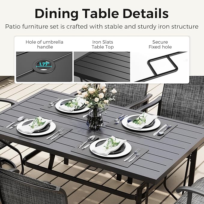 Pamapic 7-Piece Outdoor Dining Set, Patio Dining Set for 6, All-Weather Outdoor Patio Set with 2 Textilene Swivel Chairs & 4 Regular Chairs for Garden, Poolside, Deck，Gray