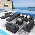 NICESOUL 13 Piece Patio Furniture Set with Fire Pit Table, Luxury Wicker Outdoor Patio Sectional with Fire Pit & Chaise Lounge, 29.3" Highback Extra Large Size Wide Deep Seating, Dark Gray