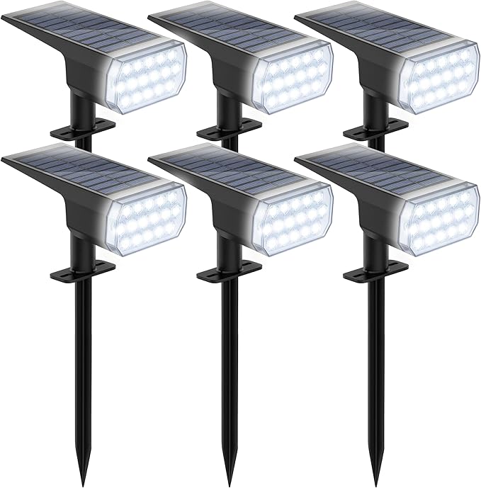 Solar Lights Outdoor Waterproof, 3 Lighting Modes Solar Spot Lights Outdoor, LED Solar Spotlights, Ultra Bright Dusk-to-Dawn Uplights for Garden, Landscape, Yard, Pathway, IP65, Auto On/Off