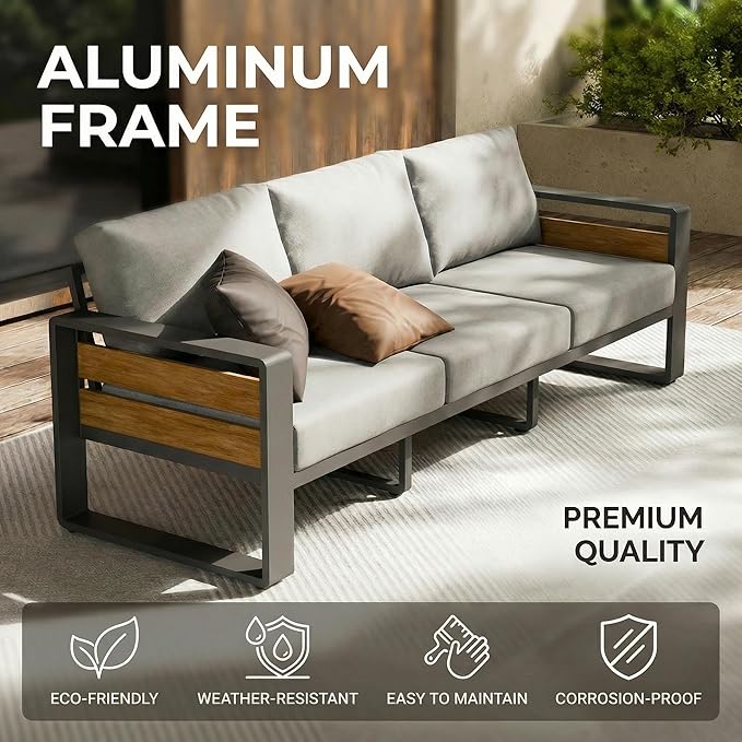 ZANDOR Aluminum Outdoor Patio Furniture Set, 5-Piece Metal Modern Outside Sectional Conversation Lawn Furniture with Coffee Table & Washable Thick Cushions,Seating Sofa for Garden/Backyard/Porch Grey