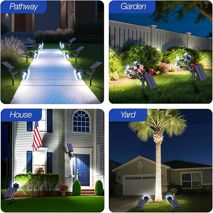 Solar Spot Lights Outdoor 1000LM, IP68 Waterproof Solar Lights Outdoor with 7x360° Adjustable Metal Hose, 4 Lighting Modes Spotlights for Garden Pathway Yard Landscape, 4 Pack (Cool White)