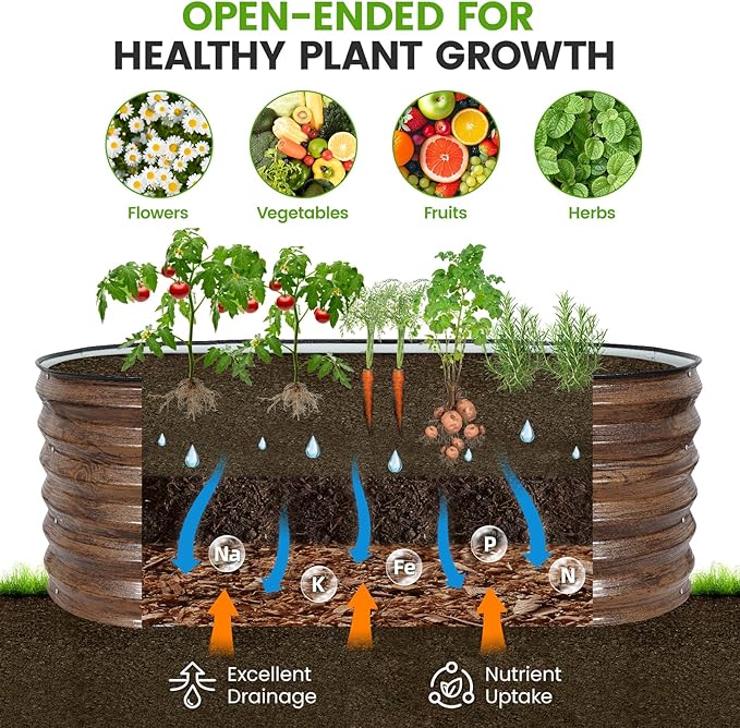 Galvanized Raised Garden Bed Outdoor |17'' Tall Planter Box Outdoor for Deep Root Plants | 3Pcs Raised Bed Kit for Gardening with Rubber Strip for Vegetables Flowers Fruits (Grain, 4x2x1.4FT)