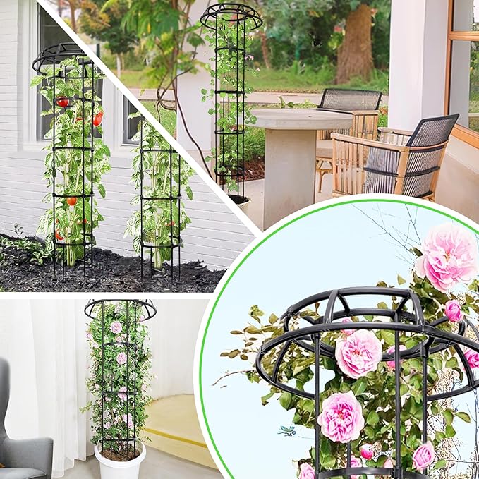 2-Pack 65-Inch Garden Trellis for Climbing Plants,Heavy-Duty Metal Obelisk with Mushroom Top,Stable Support for Potted Clematis,Tomato,Cucumber,Rose,Pea & Vine