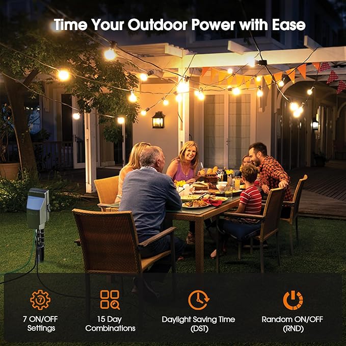 SURAIELEC Outdoor Power Stake, 7-Day Programmable Digital Timer, Power Strip Weatherproof, 6 Multi Plug Electrical Outlet Waterproof, 6FT Extension Cord for Outdoor Light, Outside Halloween Decoration