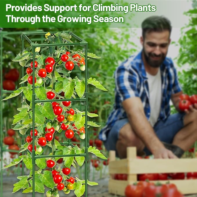 Legigo 6 Pack Square Tomato Cages for Garden- Up to 45 Inch Tomato Trellis Plant Cages Support, Tomato Stakes and Supports Cage for Climbing Vegetables Raised Garden Bed Cucumbers Peppers Flowers