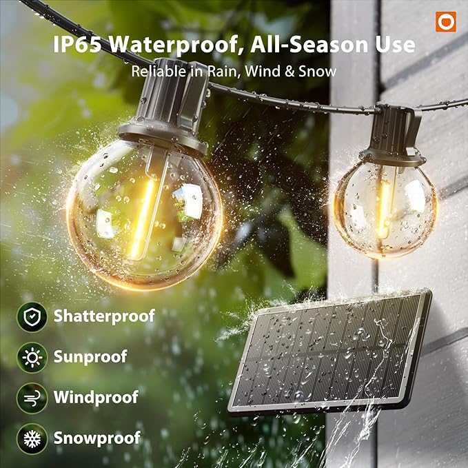 addlon 25FT Solar Powered Outdoor String Lights Waterproof with Remote, G40 Solar Powered String Lights with 13 LED Shatterproof Bulbs, 3 Light Modes, Dimmable Solar Lights for Outside Bistro Cafe