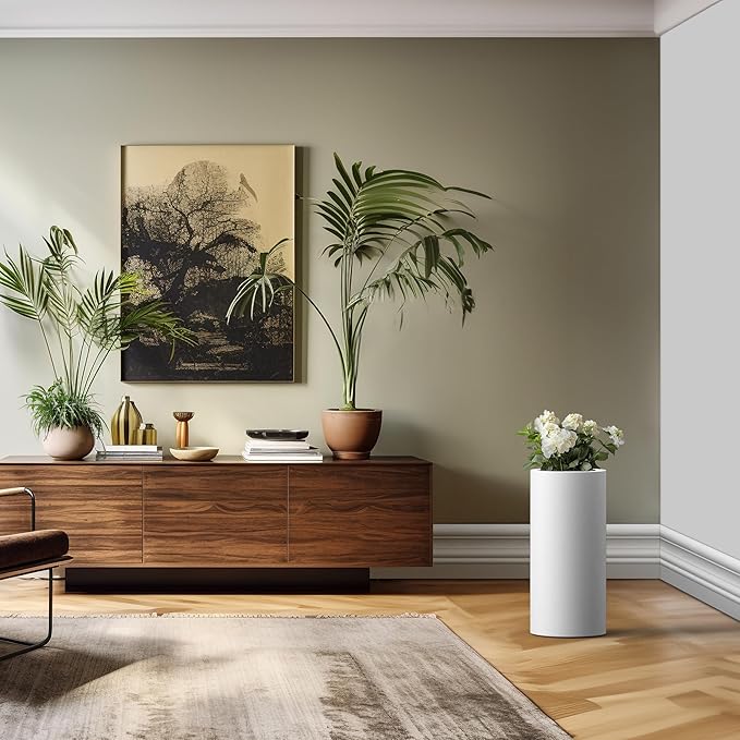 Kante 23.6 Inch Tall Cylindrical Planter, Large Round Plant Pots with Drainage Hole, Made with Concrete, Suitable for Indoor Outdoor Plants, Home Decor, White