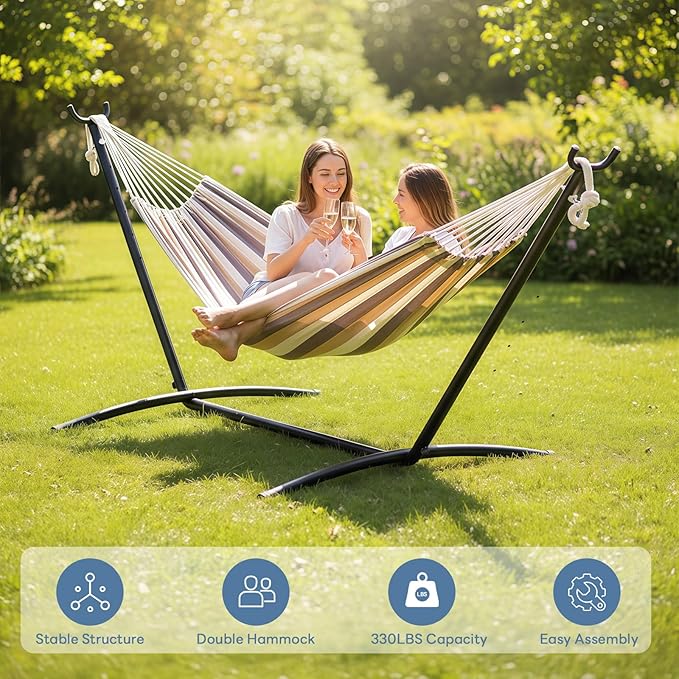 DUMOS Hammock Stand Only, Heavy Duty Hammock Stands for Double 2 Person, Portable Steel Stand for Outside Garden Backyard Patio Pool Beach with Carrying Case