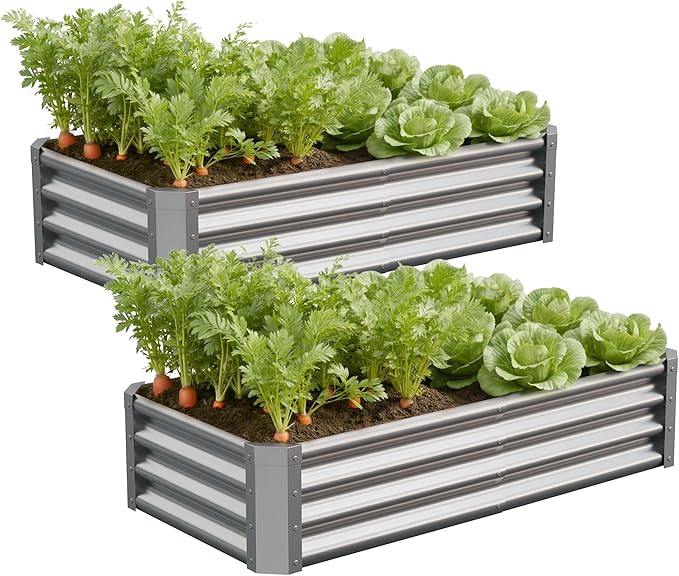 Galvanized Raised Garden Bed,Outdoor Planter Box Metal Patio Kit Planting Bed for Vegetables Flowers Herb (Galvanized, 4x2x1ft-2p)
