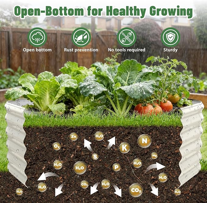Hexagon Raised Garden Bed, 48 Inch Diagonal & 16.5 Inch Tall, Galvanized Steel Planter Box with Wave-Shaped Metal Panels for Outdoor Flower,Tree,Herb & Vegetable Garden (Cream white, 4FT X 1.5FT)