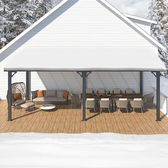 AECOJOY 20' x 10' Outdoo Gazebo Pergola for Patio, Large Wall-Mounted Pergolas and Gazebos Clearance Hard Top 10x20 Lean to Metal Gazebo Shelter Patio Roof, Heavy Duty Awnings for Backyard, Decks