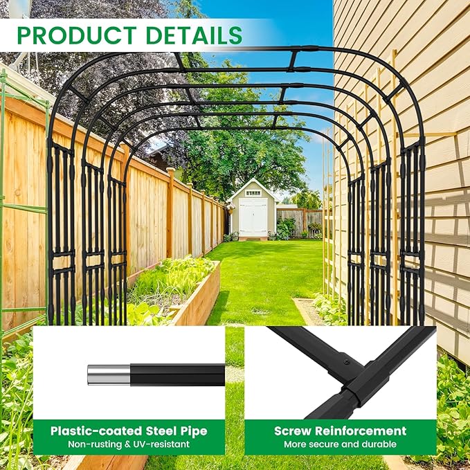 DoCred Garden Arch Trellis for Climbing Plants, 87 Inch Large Garden Trellises Outdoor Metal Plants Support Archway Arbor Tunnel Trellis for Vegetables Plant Decoration, Black