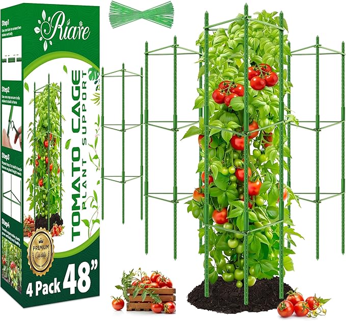 Riare 4 Pack 4 FT Tomato Cages for Garden- 48inches Heavy Duty Tomato Stakes and Supports, Adjustable Tall Tomato Plant Support Trellis for Pots, Raised Garden Bed, Climbing Vegetables Plants
