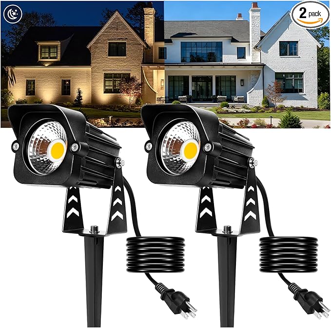 Dusk to Dawn Outdoor Lighting, 15W Spot Lights Outdoor with Photocell Sensor, 3000K Warm White Landscape Lighting IP65 Waterproof LED Spotlight for Garden Yard Flag Tree, 5.91FT Cable, US Plug