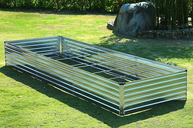 2 Pack 12x4x1FT Galvanized Raised Garden Beds Kit Outdoor Metal Gardening Planter Box for Vegetable Elevated Flower Herbs,Silver