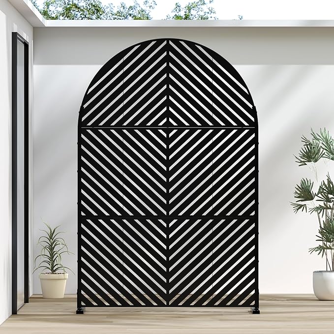 Casaphoria 72" H x 47" W Arched Metal Privacy Screen - Elegant Freestanding Outdoor Screen for Deck, Patio & Balcony - Versatile Decorative Privacy Panels for Home & Garden Use (Black-Paralle)