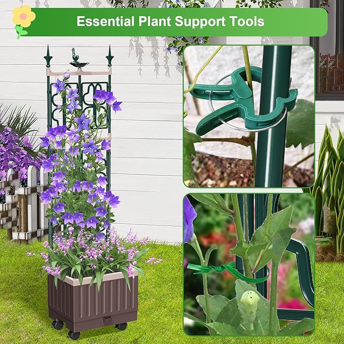 Raised Garden Bed Planter Boxes with Trellis,61.4" Self-Watering Trellis with Planter Box for Climbing Plants Flowers Vegetables with Wheels,Use for Indoor Outdoor