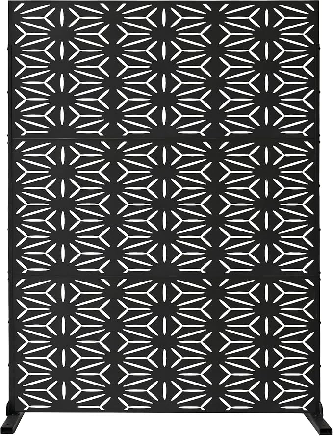 Oakland Living 6 ft. X 4 ft. Black Freestanding Metal Privacy Screen Room Divider