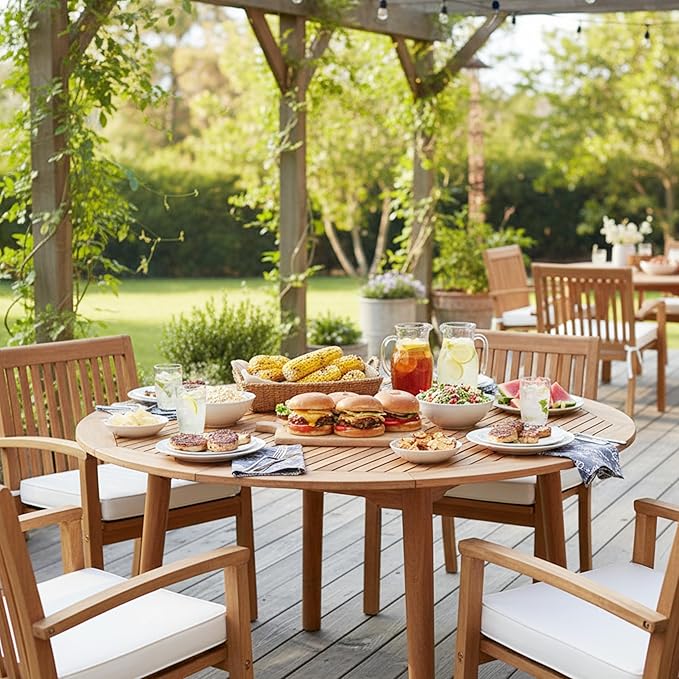 Tangkula 53" Round Outdoor Dining Table for 4-6 People, Acacia Wood Patio Table with Large Tabletop & 2" Umbrella Hole, Farmhouse Dining Furniture for Yard, Deck, Garden, Poolside