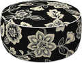 LVTXIII Indoor/Outdoor Inflatable Ottoman with Handle D21 x H9 Inch, Weather-Resistant Round Footstool Pouf for Patio Camping Living Room, Portable Footrest Extra Seating, Elegant Vines Black
