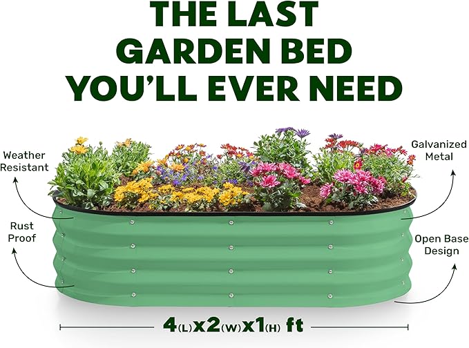 Plant & Plot Galvanized Raised Garden Beds Outdoor // 4×2×1 ft Planter Raised Beds for Gardening, Vegetables, Flowers (Light Green) // Large Metal Garden Box