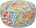 LVTXIII Indoor/Outdoor Inflatable Ottoman with Handle D21 x H9 Inch, Weather-Resistant Round Footstool Pouf for Patio Camping Living Room, Portable Footrest Extra Seating, Paisley Ummi Multi