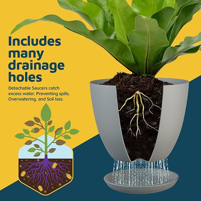 Planter Pots with Drainage Holes - Lightweight, Durable & Space-Saving Pots for Indoor and Outdoor - Versatile Functionality, Simple Modern Design, Set of 10 Plastic Planter Pots - Gray