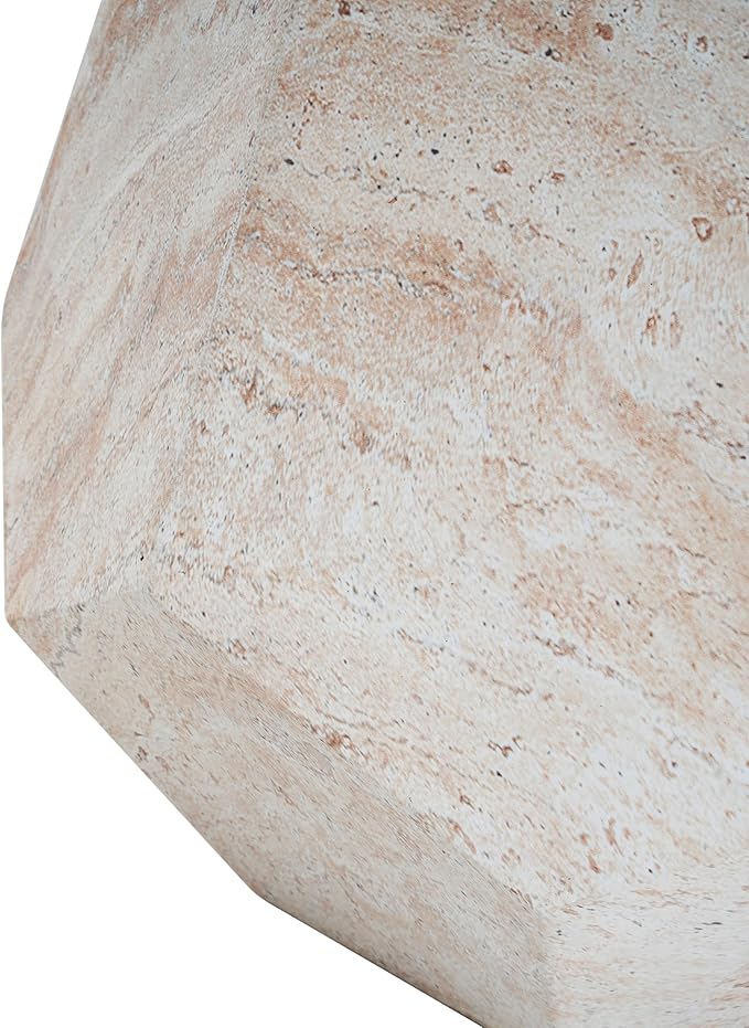 Christopher Knight Home Jayme 18.75" Indoor Outdoor Hexagonal Accent Side Table, Patio Decorative End Table, Lightweight Concrete Garden Stool for Patio Living Room Balcony & Garden Decor, Travertine