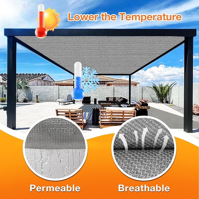 Artpuch Outdoor Pergola Shade Cover 11x24 FT Sun Shade Cloth with Grommets Light Grey 90% UV Protection Canopy Patio Privacy Screen (Customized Available)
