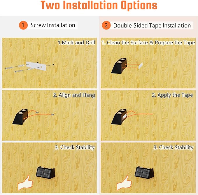 8-Pack Solar Fence Lights, Up & Down Lighting, 50LM/25LM 4 Modes (3000K/6500K), IP65 Waterproof, 1200mAh Battery, Screw/Adhesive Mount for Garden Wall Path Deck