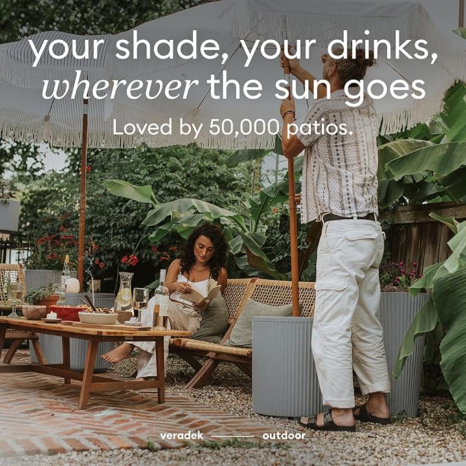 Veradek Umbrella Side Table - Outdoor Patio Table with Umbrella Hole for Porch/Patio | Durable Plastic-Stone Composite Material & Easy Assembly | Modern Coffee, Picnic or Poolside Table