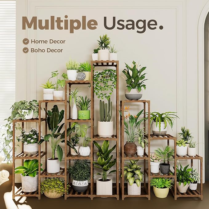 BamWorld Tall Plant Shelf Stand for Large Plants; Indoor/Outdoor Use. Perfect for Living Room, Garden, Balcony