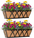Window Deck Railing Planters Boxes with Coconut Liner, The Bottom Flat Window Boxes Planter Flower Boxes Metal Black Balcony Planters Railing Hanging for Outdoor Fence Porch Patio Lawn(2Pcs 24 Inch)