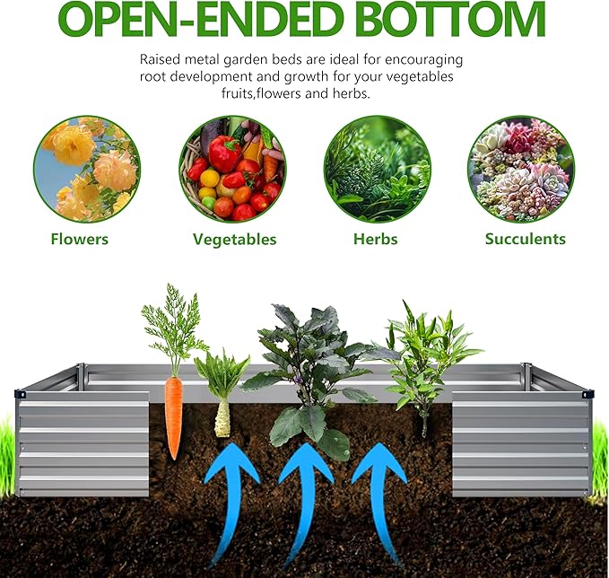 2PCS 10x3x1ft Galvanized Raised Garden Bed Kit, Galvanized Planter Raised Garden Boxes Outdoor, Large Metal Raised Garden Beds for Vegetables,Silver