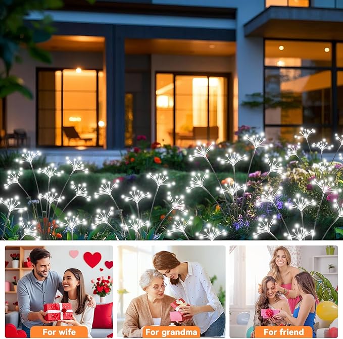 Solar Garden Lights 2 Pack Waterproof Solar Swaying Starburst Light Outdoor Lights for Yard Patio Walkway Pathway Party Wedding Christmas Decoration, White