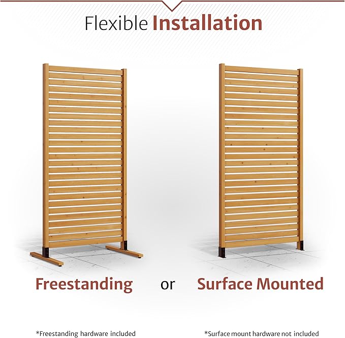 6.1ft H x 3ft W (1 Panel) Freestanding or Surface Mounted Enclo Tiaga Privacy Screen, Wood Fence Screen, Outdoor or Indoor Decorative Privacy Panel, Great for Balcony, Patio, Deck, AZ18030