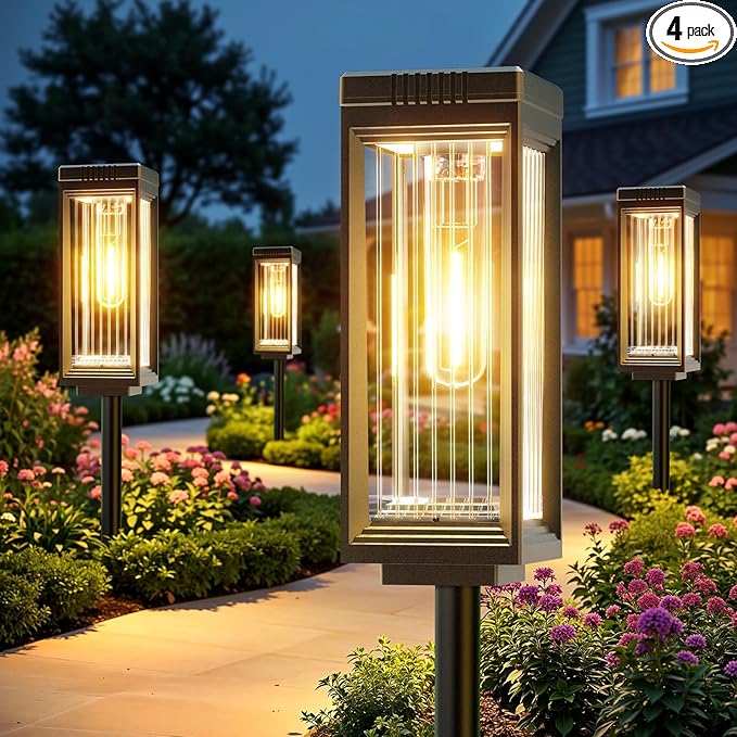 Solar Pathway Lights Outdoor, 4 Pack Upgraded Solar Lights Outdoor Waterproof, Bright Up to 15 Hrs Auto On/Off Garden Light for Yard Patio Lawn Path Walkway Driveway Outside Decor