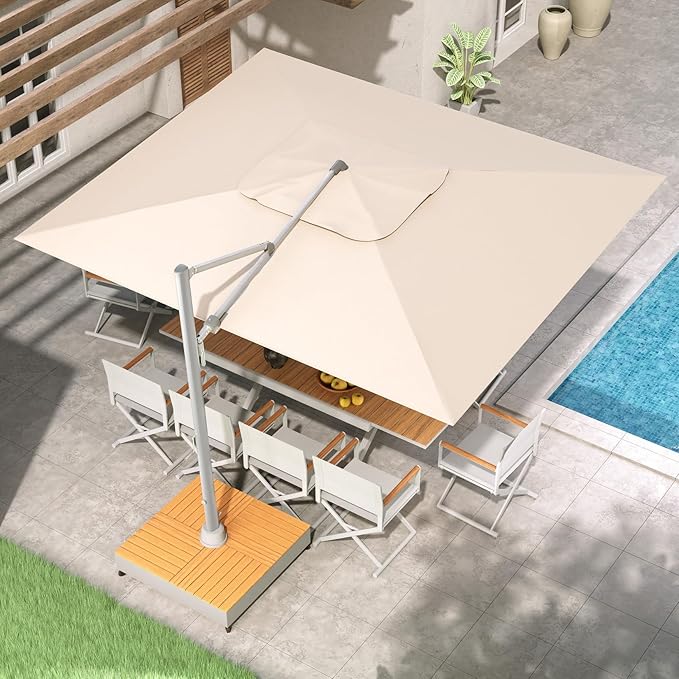 Grand patio 10x13 FT Patio Umbrella with Base, Acrylic Outdoor Cantilever Aluminum Umbrella, 5-Year-Non-Fading Rectangular Offset Umbrella with Cover for Poolside, Deck, Backyard, Gray Pole
